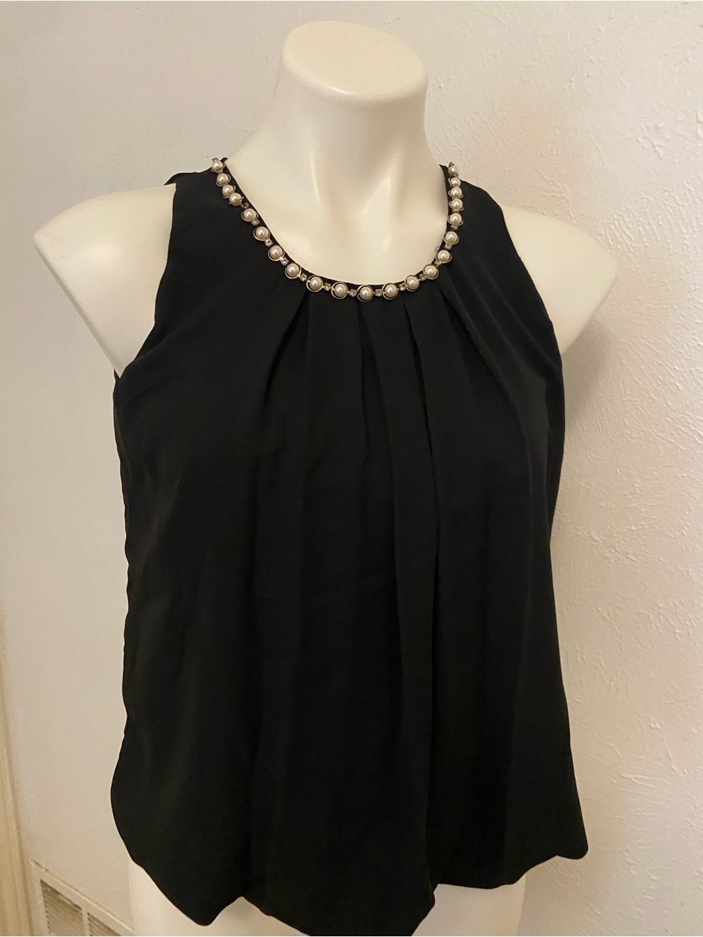 Pearl-Accent Black Halter Camisole